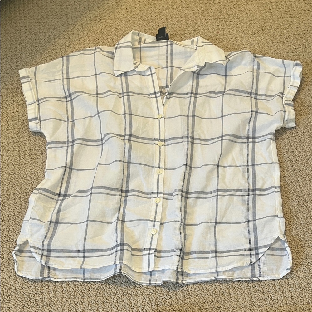Patagonia Button Down Plaid Blouse Top White and Gray Small Shirt
